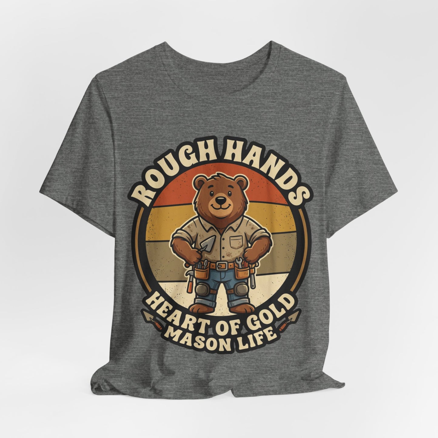 Rough Hands Heart Of Gold Mason Life Bear Retro T-Shirt | Bricklayer Mascot Tee | Cute Trades Gift