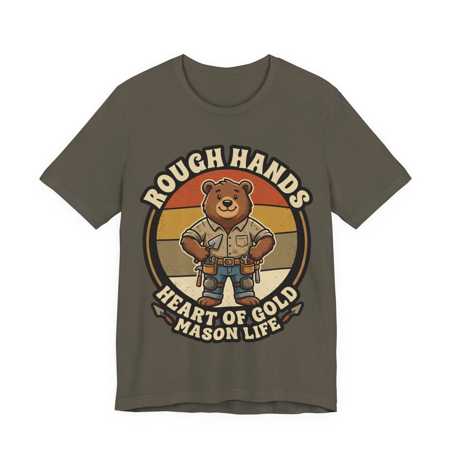 Rough Hands Heart Of Gold Mason Life Bear Retro T-Shirt | Bricklayer Mascot Tee | Cute Trades Gift
