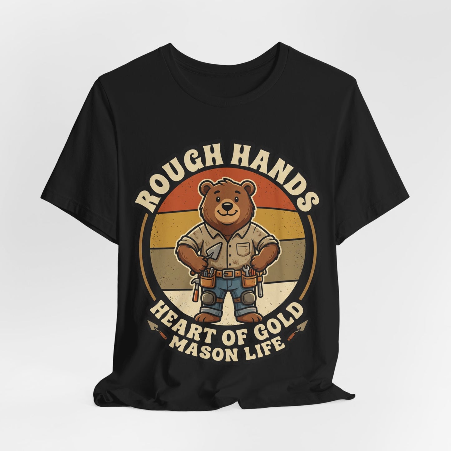 Rough Hands Heart Of Gold Mason Life Bear Retro T-Shirt | Bricklayer Mascot Tee | Cute Trades Gift