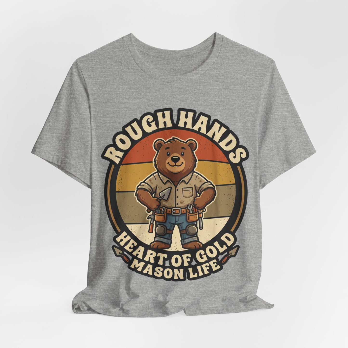 Rough Hands Heart Of Gold Mason Life Bear Retro T-Shirt | Bricklayer Mascot Tee | Cute Trades Gift