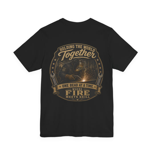 Holding the World Together Welder T-Shirt | One Bead at a Time | Skilled Trades Society