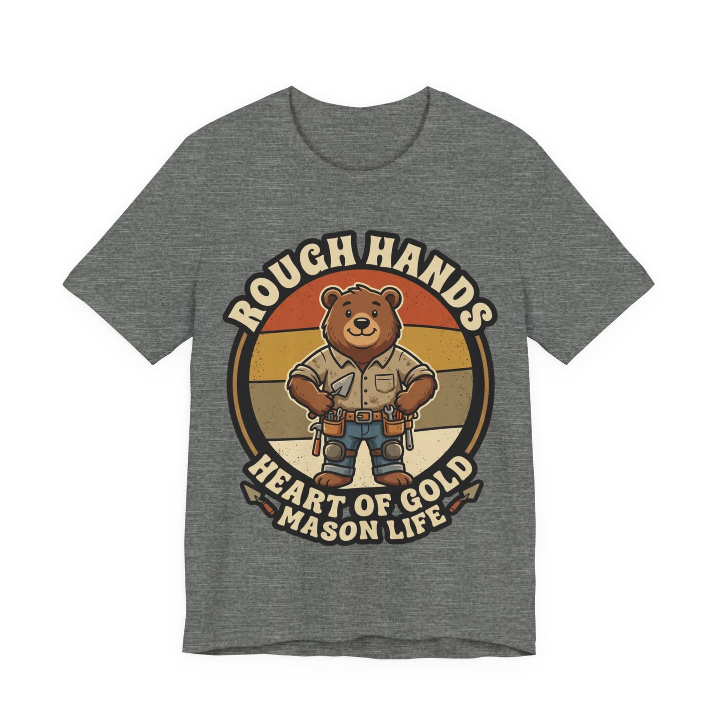 Rough Hands Heart Of Gold Mason Life Bear Retro T-Shirt | Bricklayer Mascot Tee | Cute Trades Gift