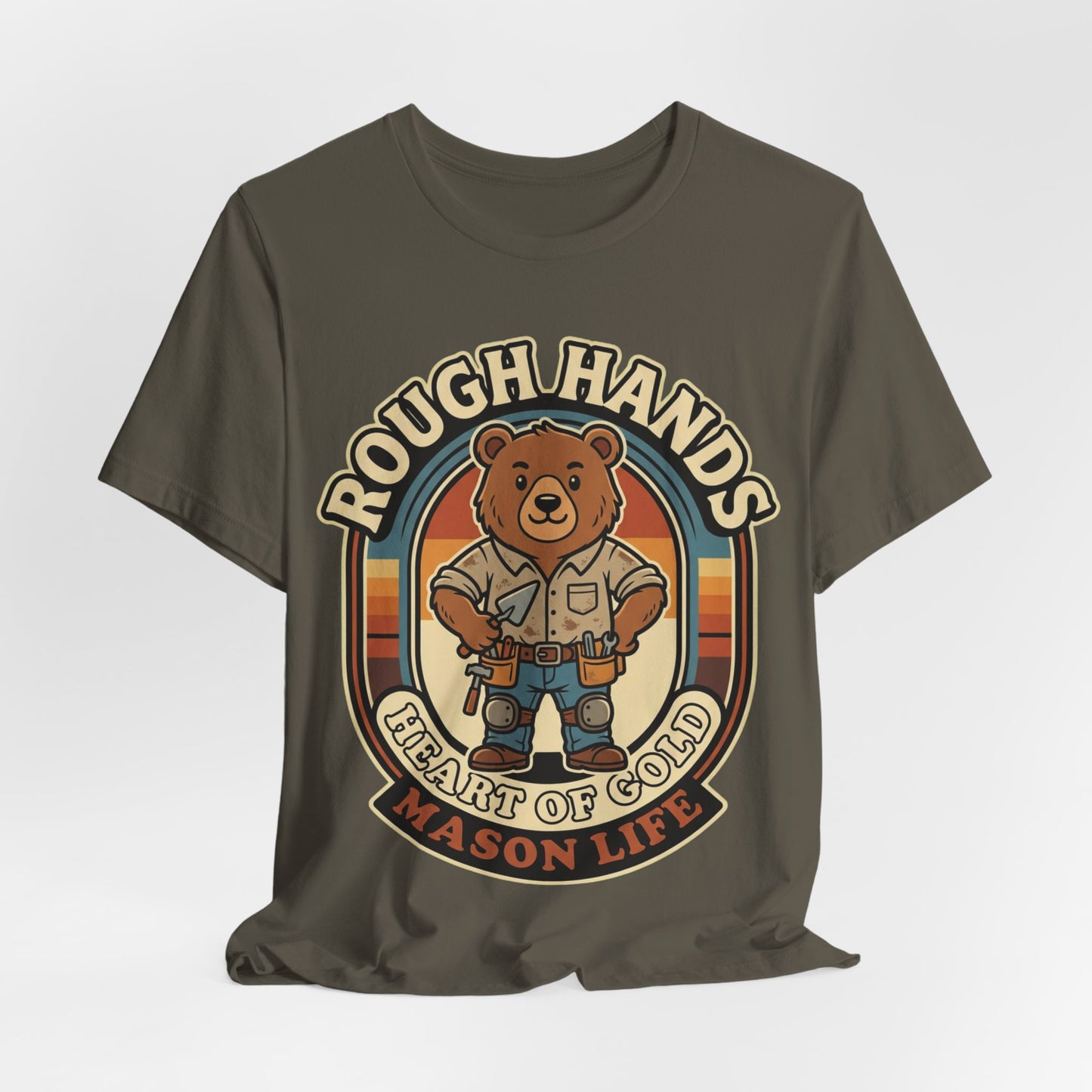 Rough Hands Heart Of Gold Mason Bear T-Shirt | Cute Bricklayer Tee | Trades Mascot Gift