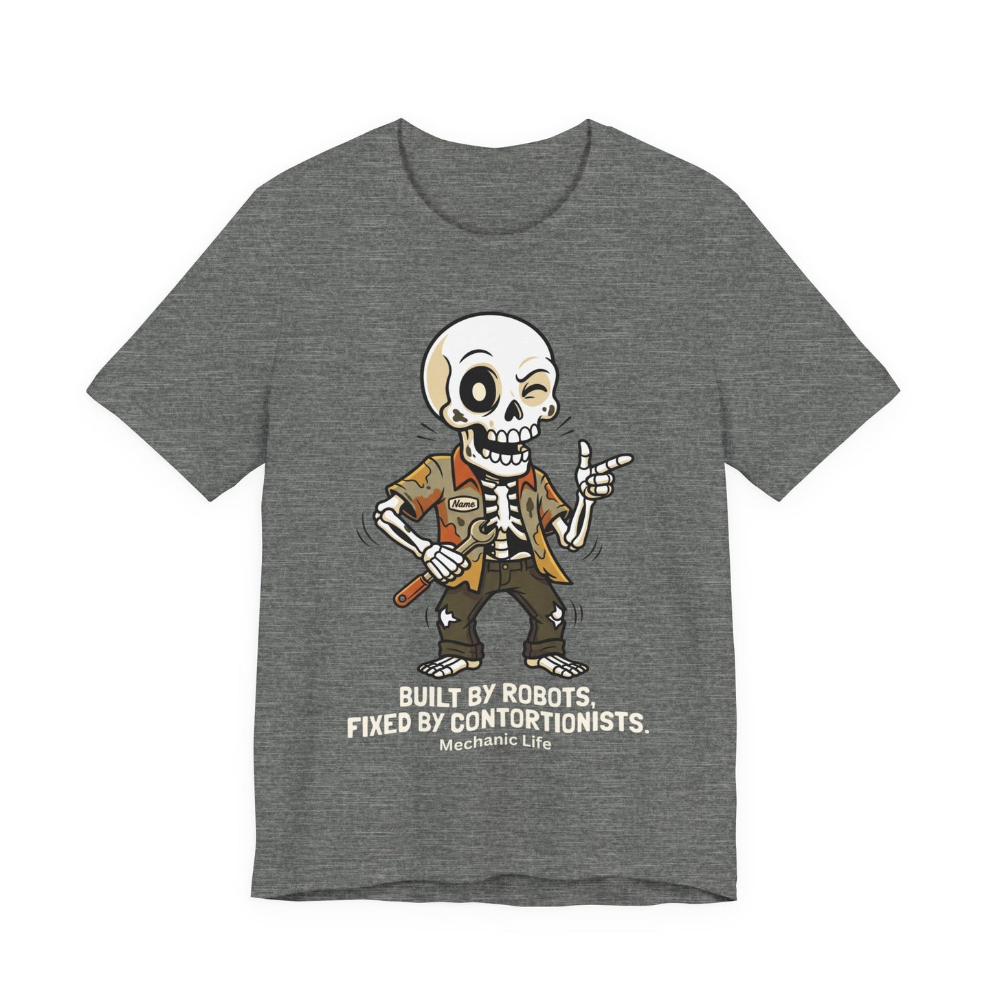 Built By Robots Fixed By Contortionists Mechanic Life T-Shirt | Auto Tech Humor Tee | Trades Gift