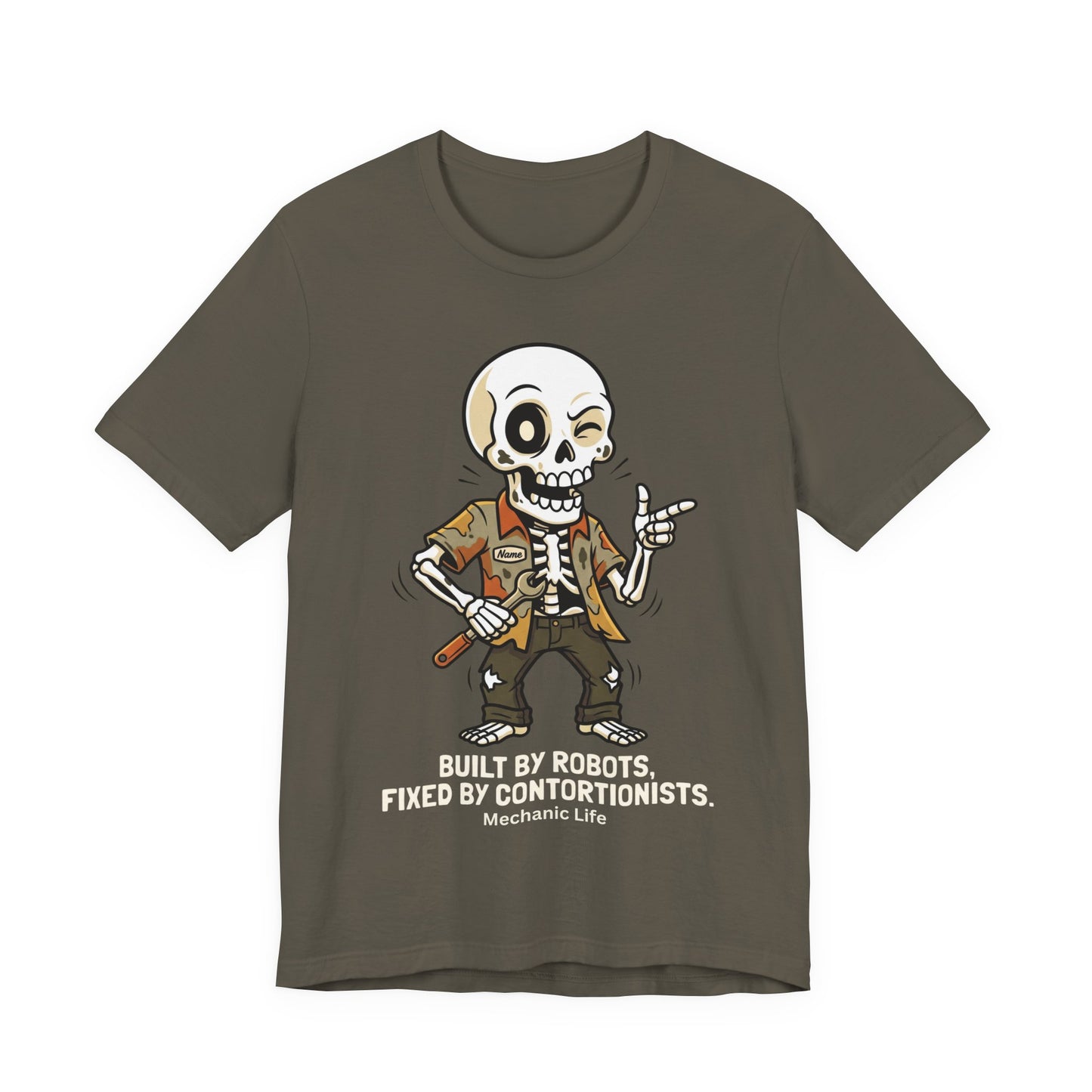 Built By Robots Fixed By Contortionists Mechanic Life T-Shirt | Auto Tech Humor Tee | Trades Gift