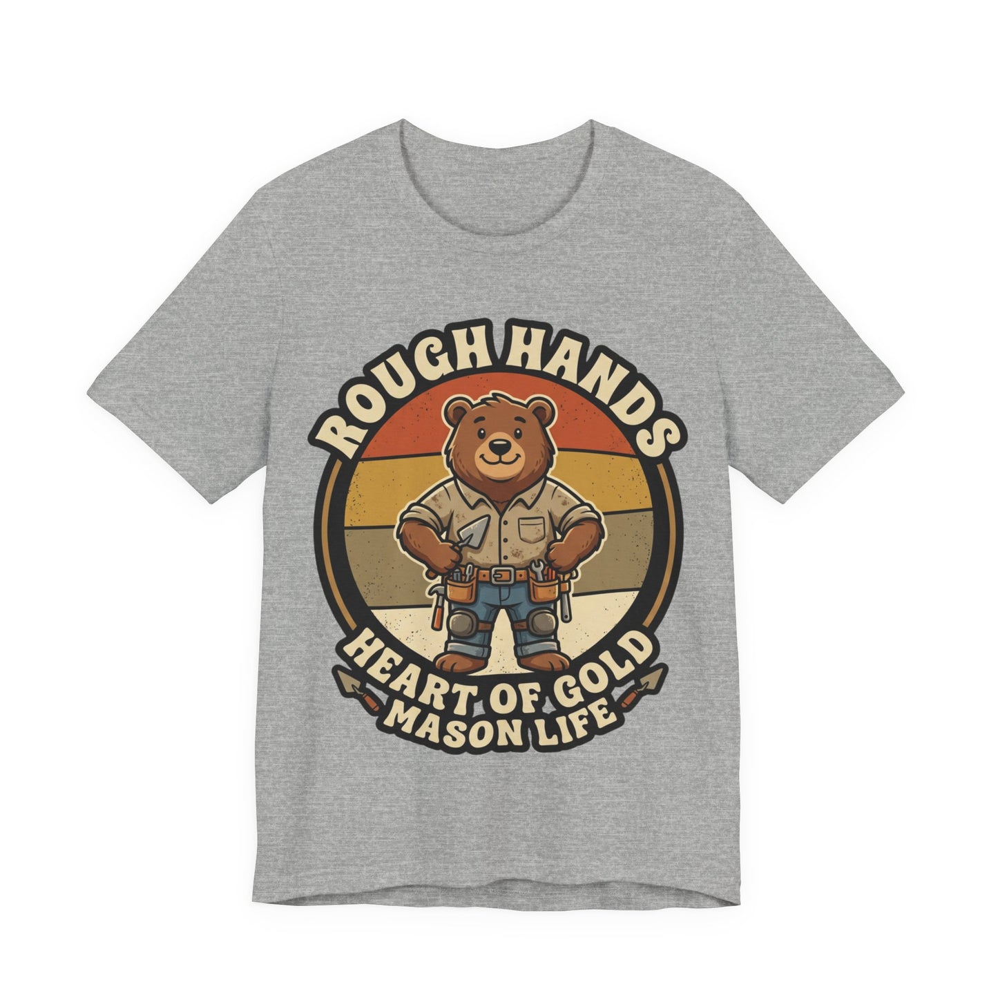 Rough Hands Heart Of Gold Mason Life Bear Retro T-Shirt | Bricklayer Mascot Tee | Cute Trades Gift