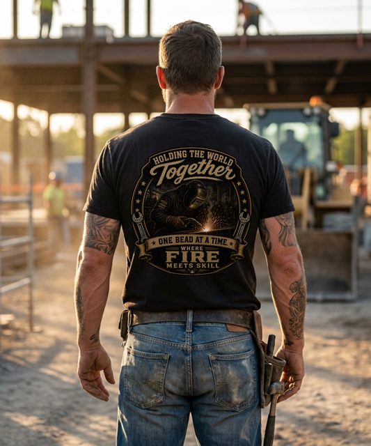 Holding the World Together Welder T-Shirt - One Bead at a Time - Skilled Trades Society