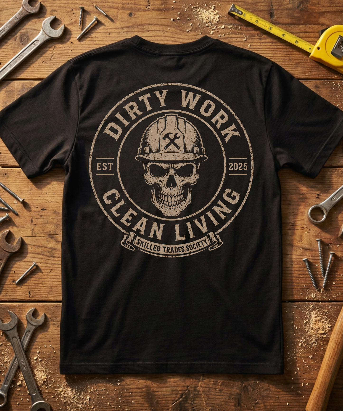 Dirty Work Clean Living T-Shirt - Skilled Trades Society - Blue Collar Pride Shirt