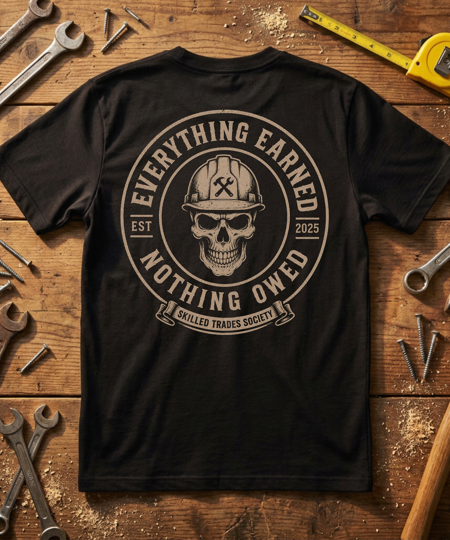 Everything Earned Nothing Owed T-Shirt - Skilled Trades Society - Blue Collar Pride Shirt