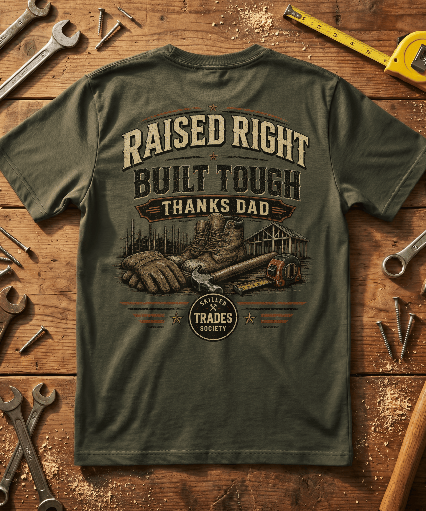 Raised Right Built Tough — Thanks Dad Tee