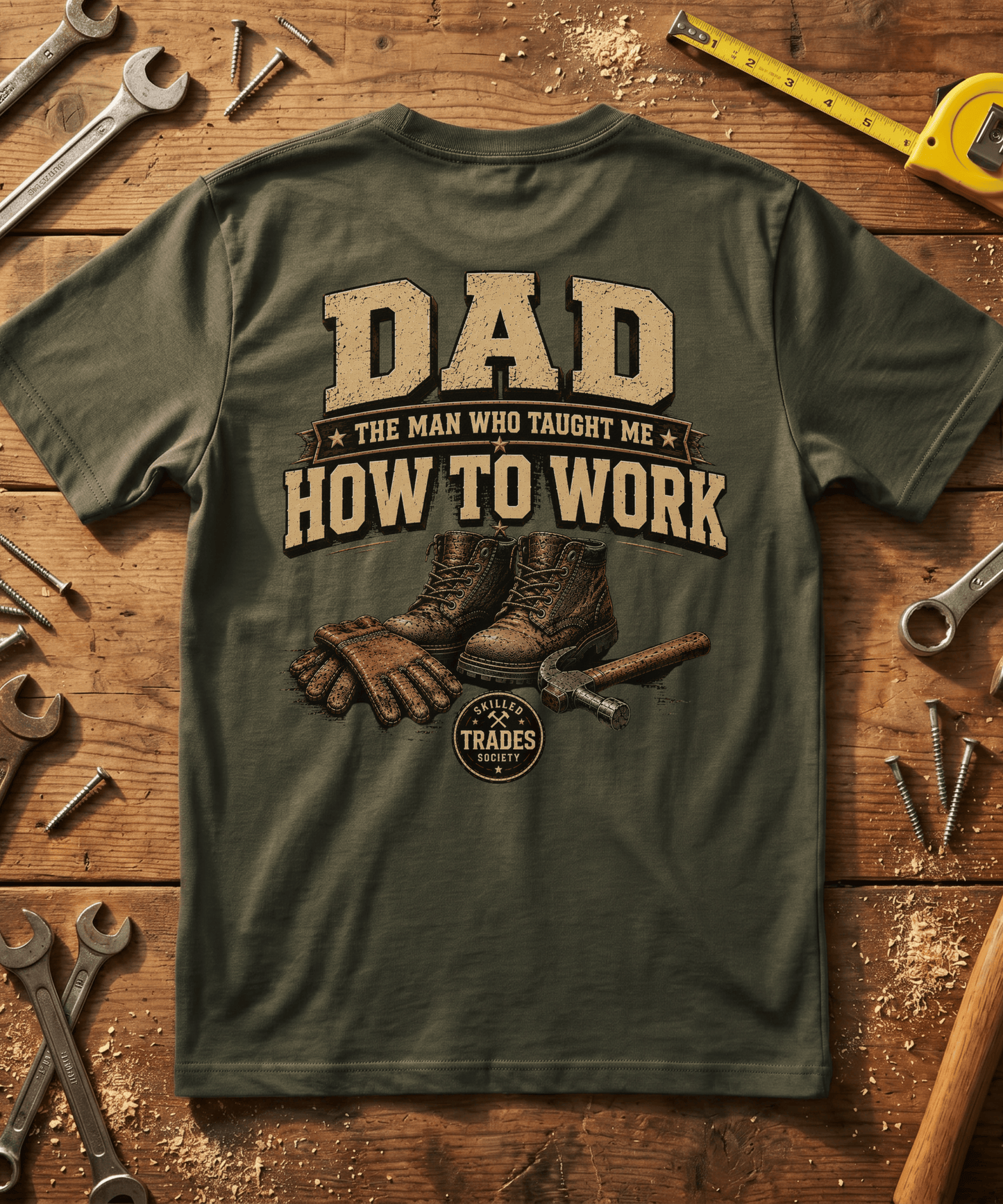 Dad The Man Who Taught Me How To Work Bold Text T-Shirt - Skilled Trades society - Gift for Tradespeople
