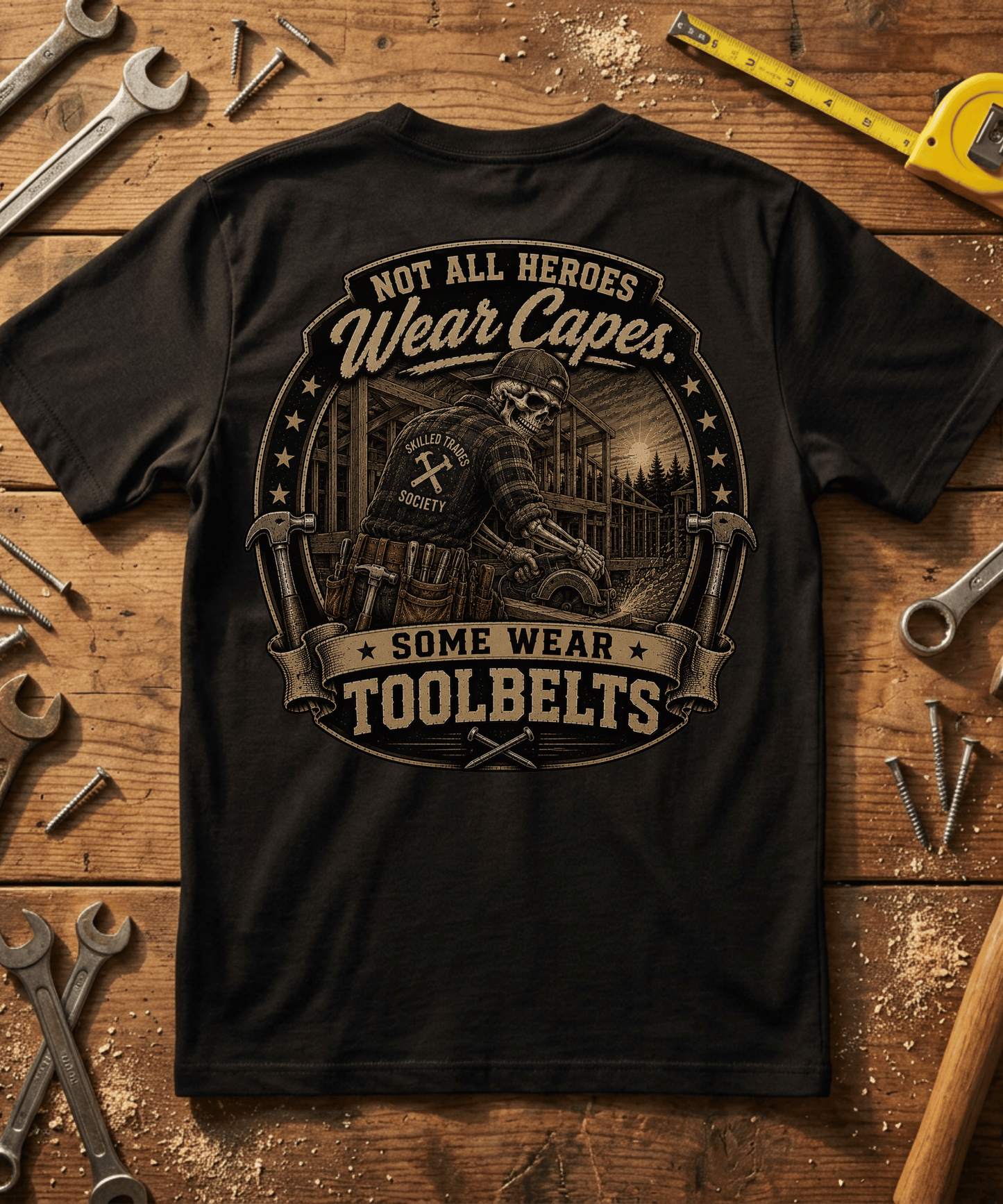 Not All Heroes Wear Toolbelts — Construction Tee