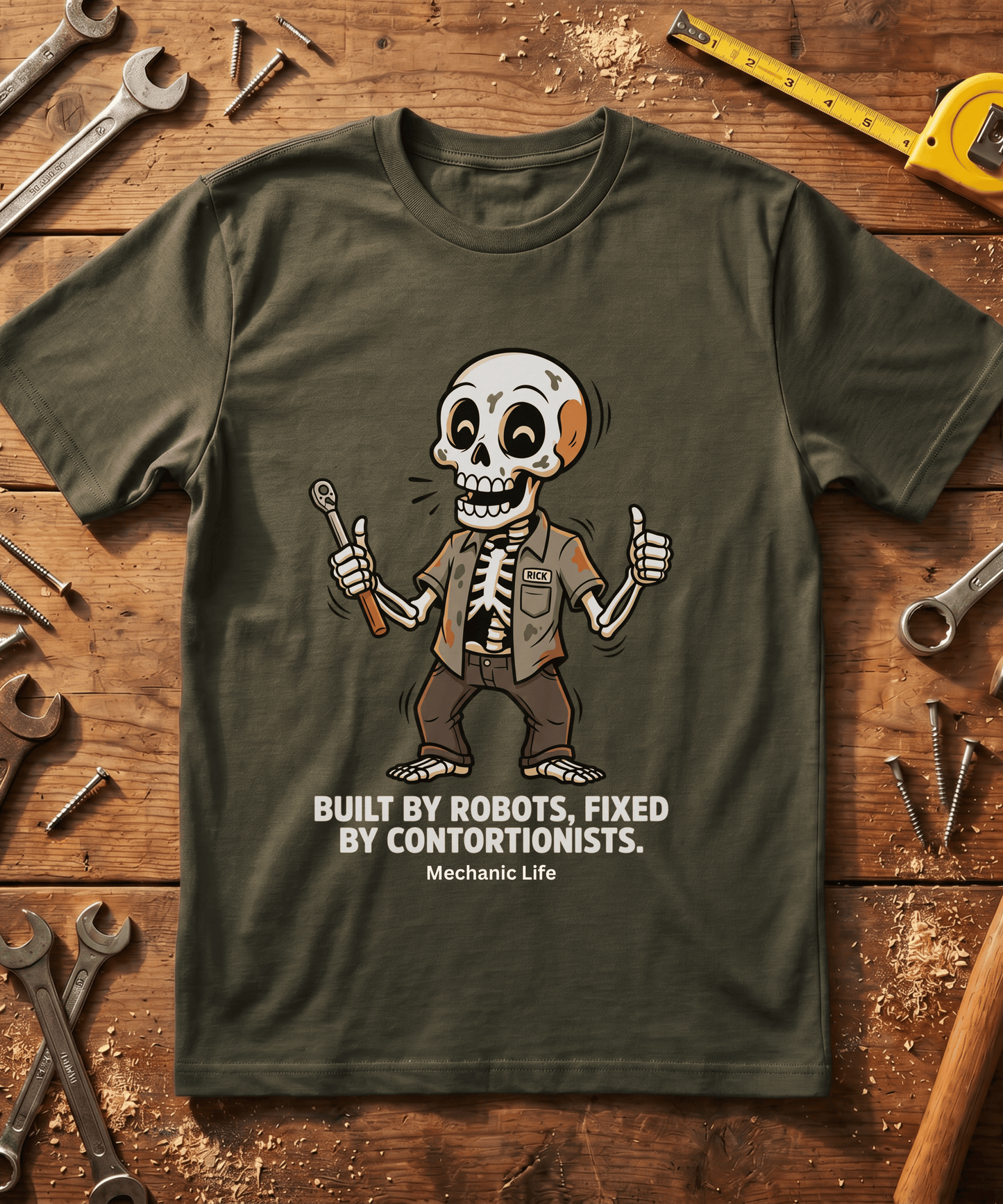 Built By Robots Fixed By Contortionists Funny Mechanic T-Shirt - Mechanic Life Tee - Trades Humor Gift