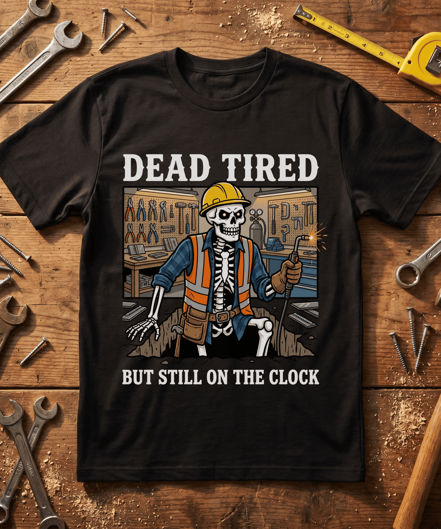 Dead Tired Still On The Clock — Construction Tee